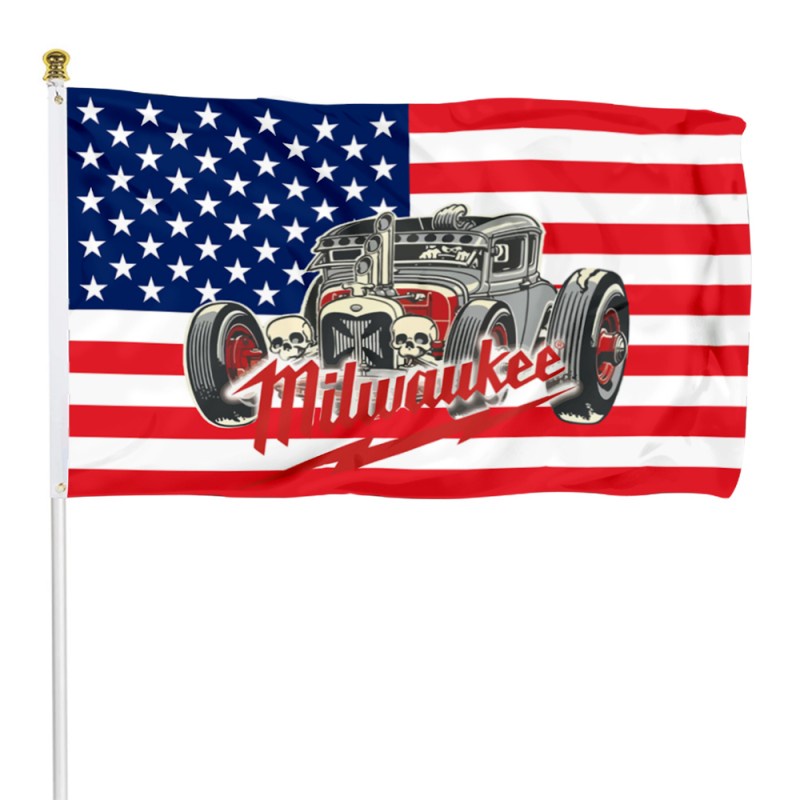 Milwaukee tools decal red rat rod mechanic anner Flag Banner