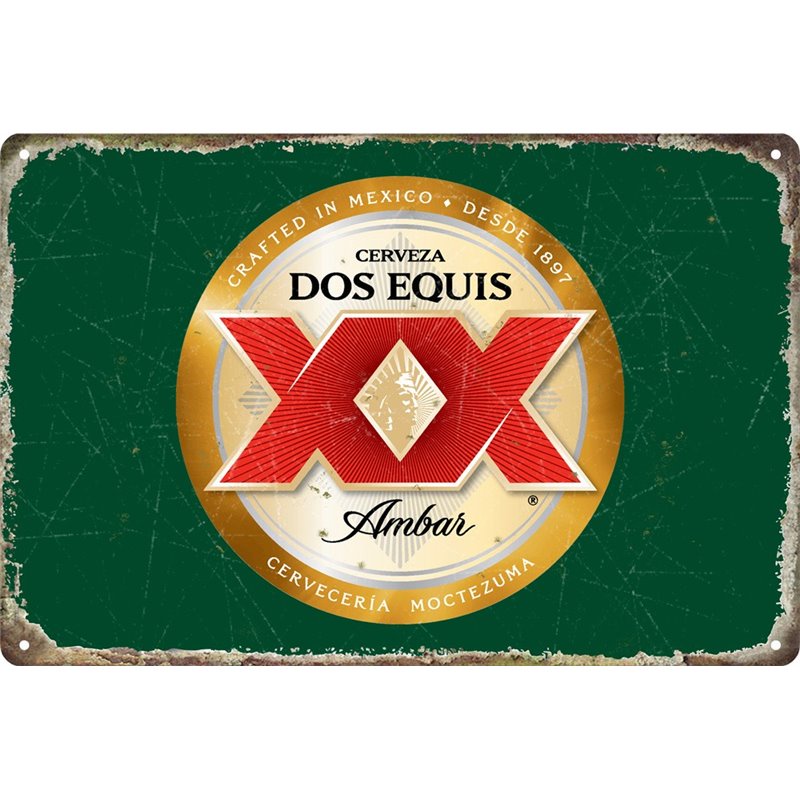 Vintage Dos Equis XX Beer Tin Sign Green