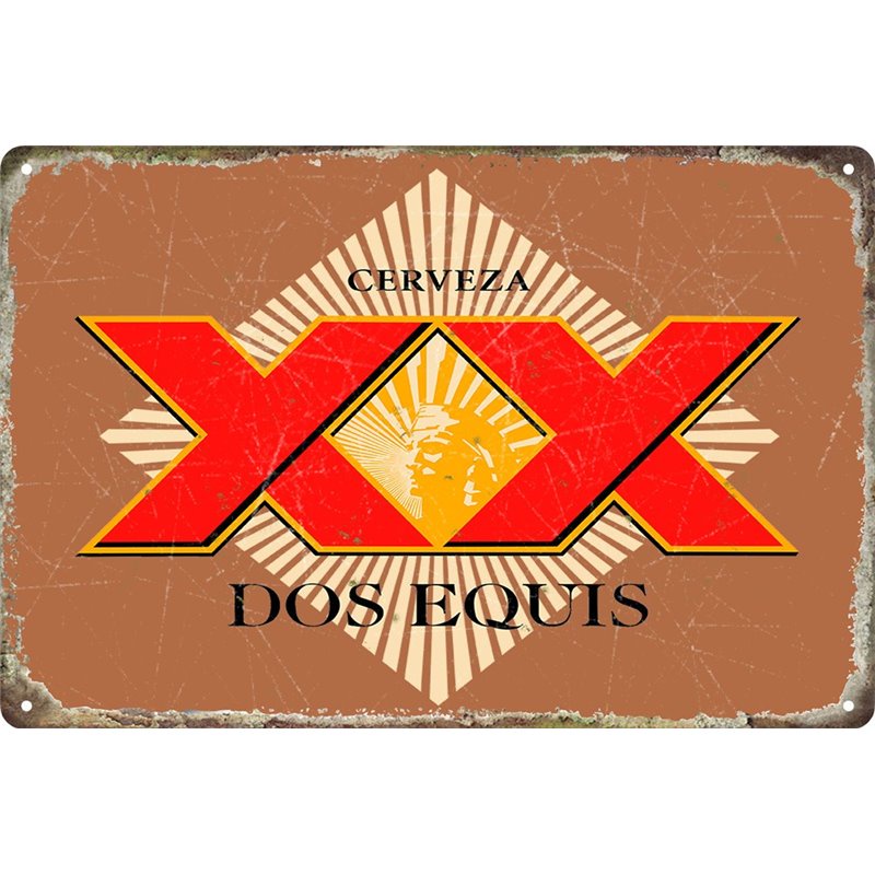 Vintage Dos Equis XX Beer Tin Sign Rust