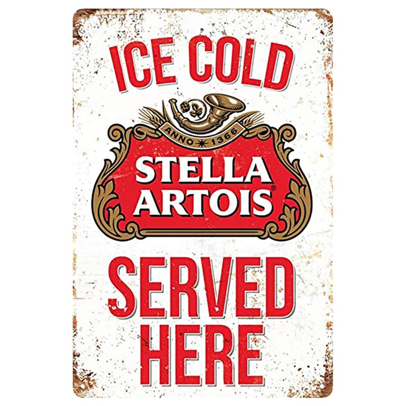 Vintage Ice Cold Stella Artois Beer Tin Sign