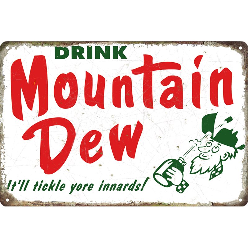 Vintage Mountain Dew Tin Sign White