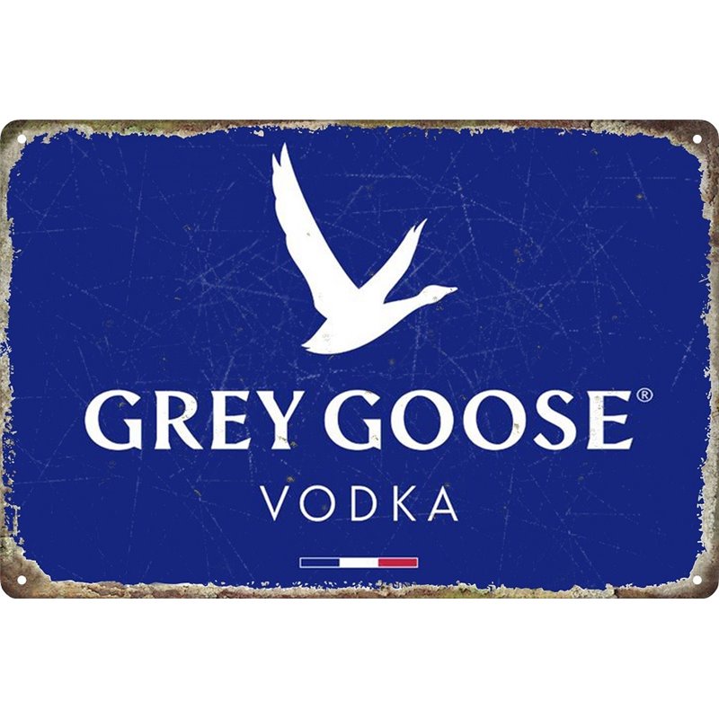 Vintage Grey Goose Tin Sign Blue