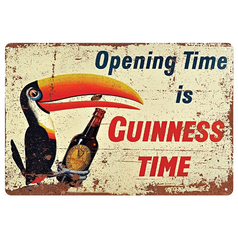 Vintage Opening Time is Guinness Time Beer Metal Tin sign