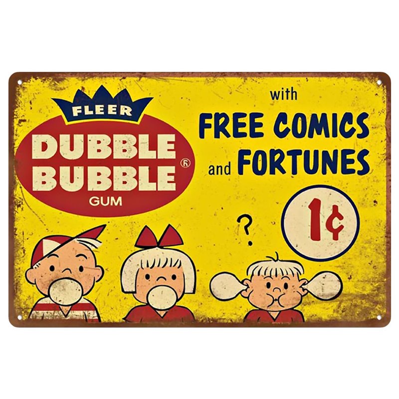 Vintage Dubble Bubble Free Comics and Fortunes Metal Tin Sign