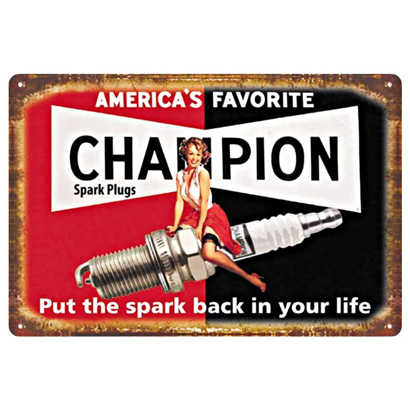 Vintage Champion Spark Plugs Metal Tin Sign
