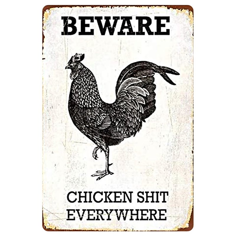 Vintage Beware of The Chicken Tin Sign