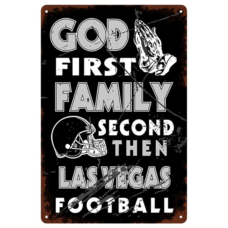 Vintage God First Family Second Then LAS VEGAS Metal Tin Sign