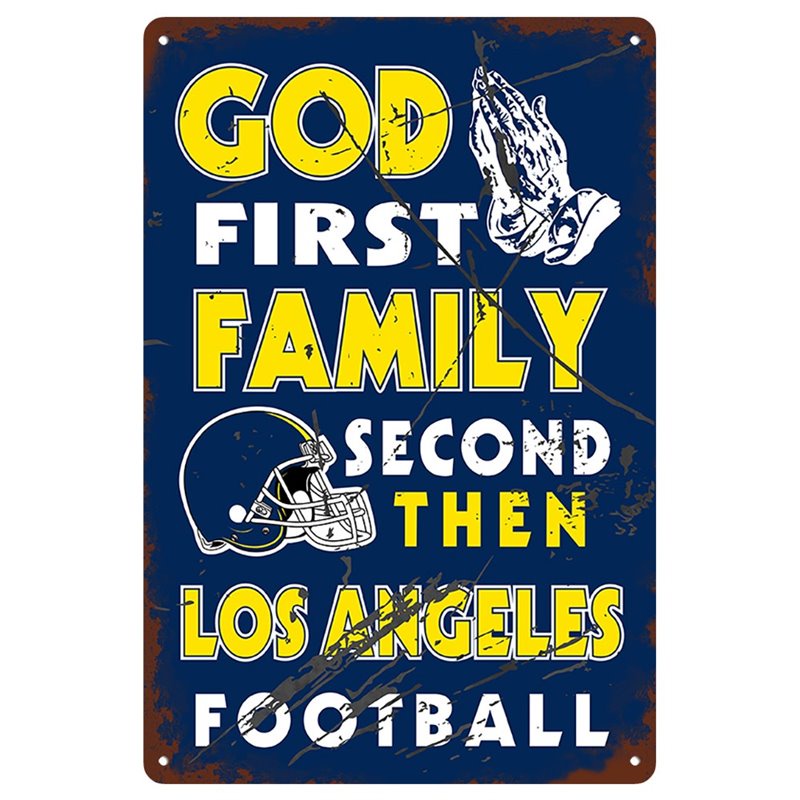 Vintage God First Family Second Then LOS ANGELES Metal Tin Sign