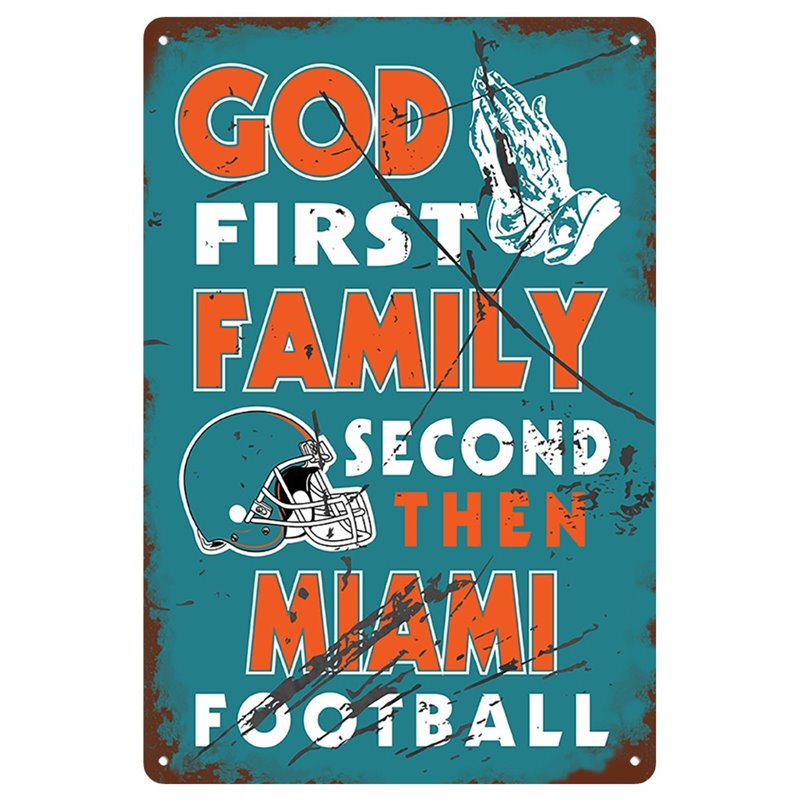 Vintage God First Family Second Then MIAMI Metal Tin Sign