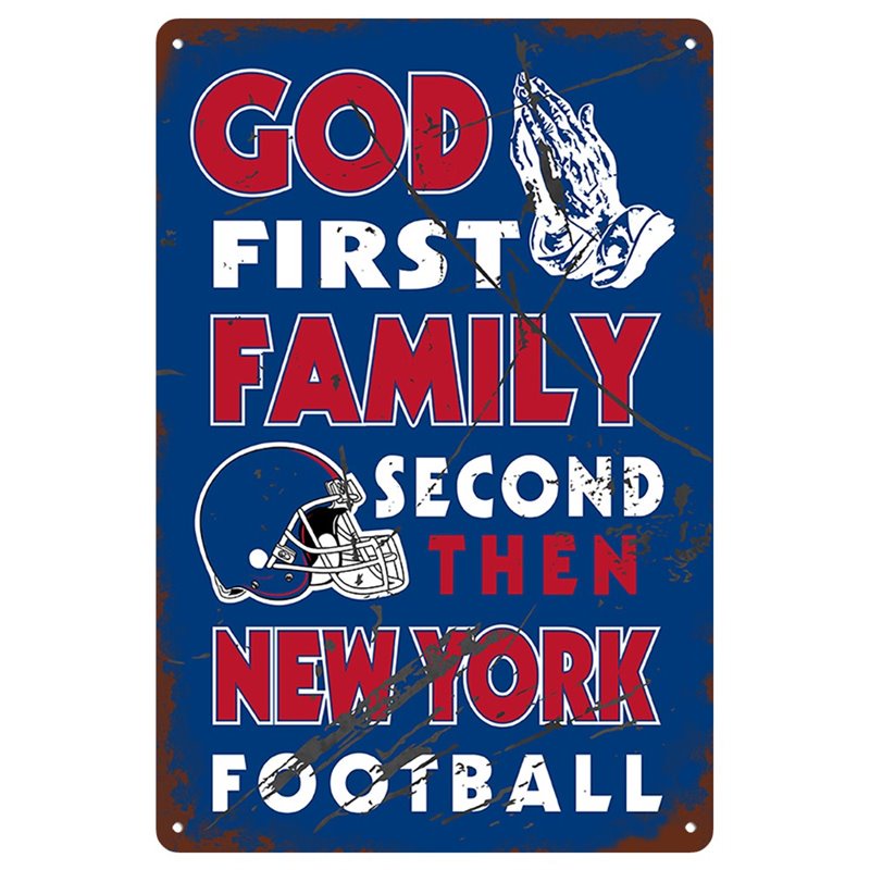 Vintage God First Family Second Then NEW YORK Metal Tin Sign