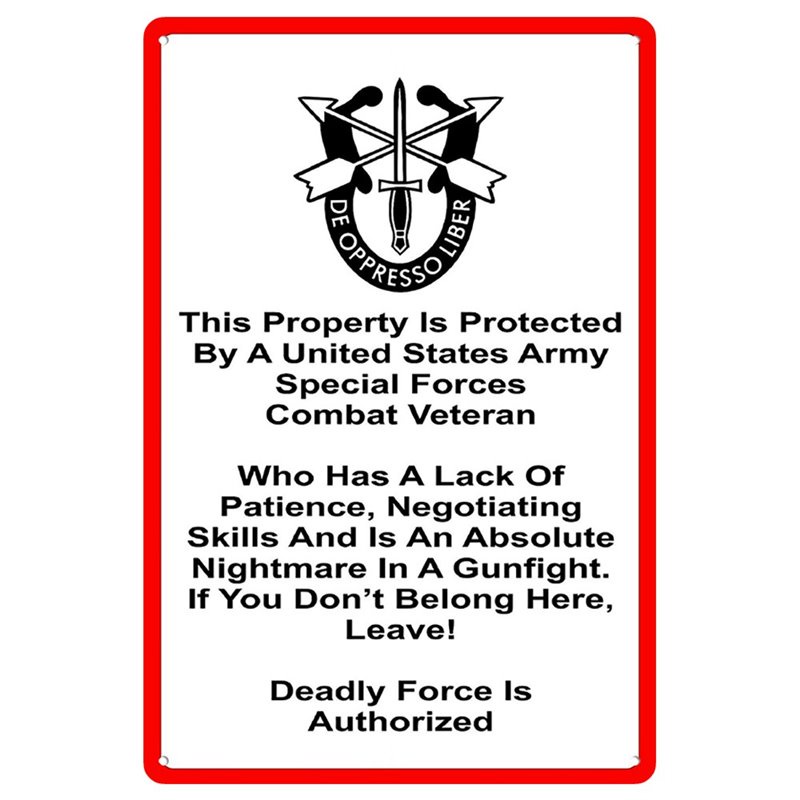 Property Protected by Special Forces Soldier U.S. Army Metal Tin Sign