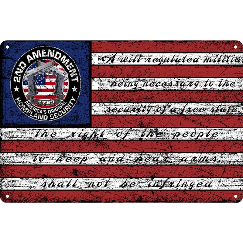 Vintage 2nd Second Amendment 1791 American Metal Tin Sign