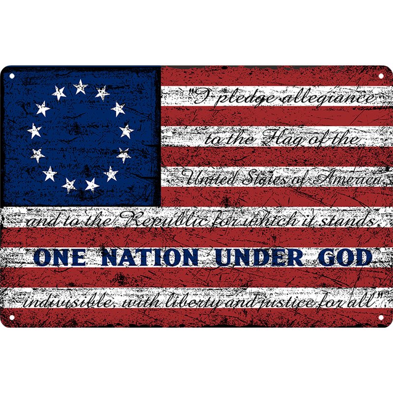 Vintage Stripe One Nation Under God Metal Tin Sign