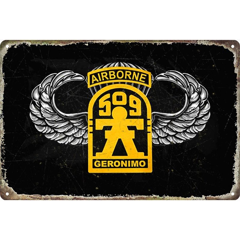 Vintage 509th Geronimo Airborne W Master Wings Metal Tin Sign