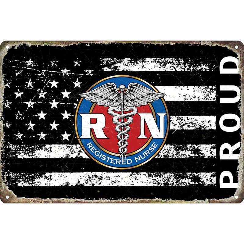 Vintage American Proud Registered Nurse Metal Tin Sign