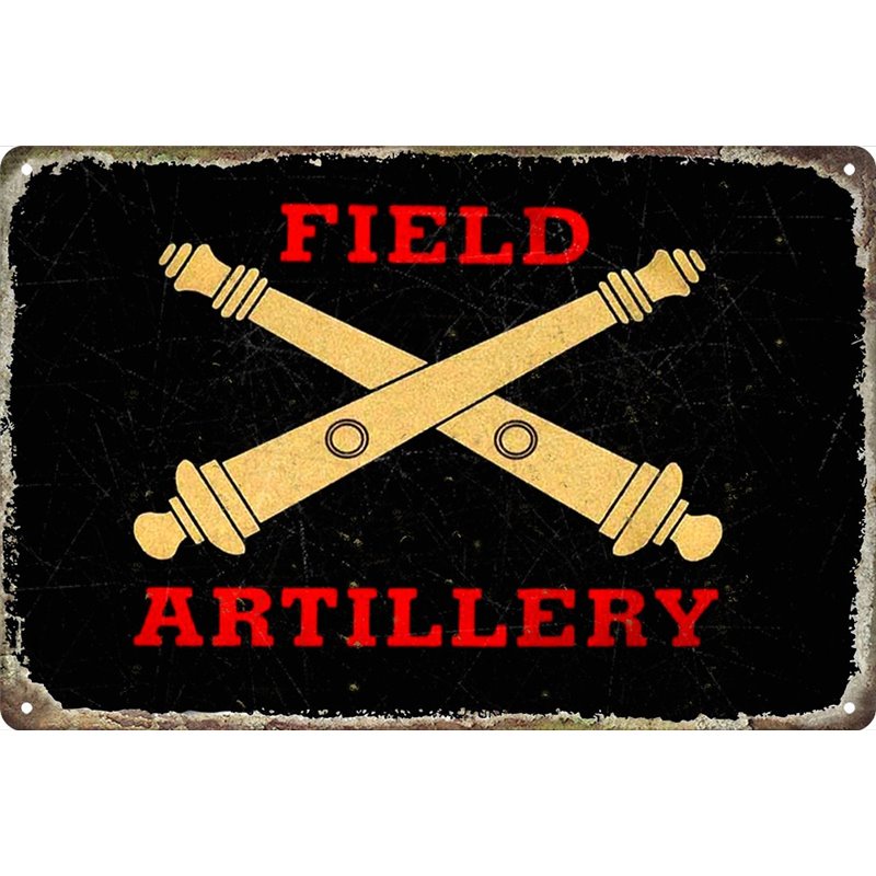 Vintage Field Artillery Crossed Cannons Metal Tin Sign