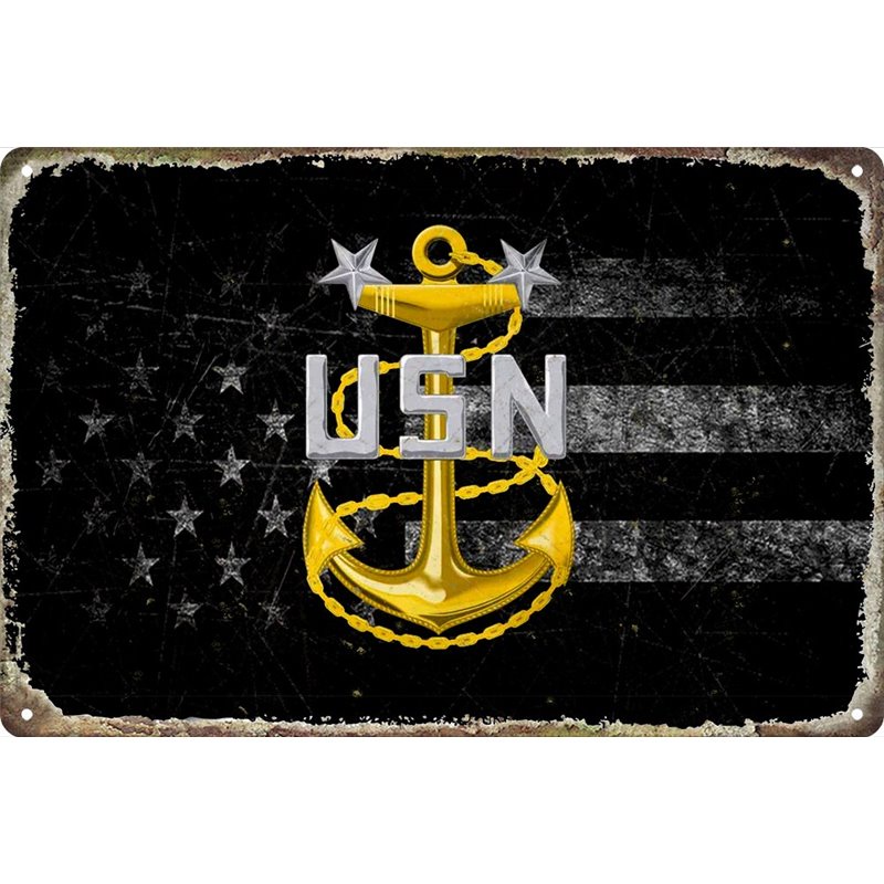 Vintage Navy Master Chief Petty Officer with American Metal Tin Sign