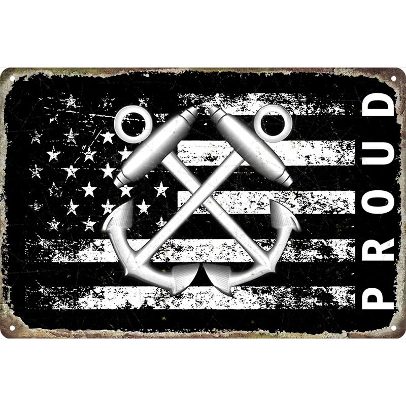 Vintage Proud American with US Navy Boatswain's Mate Metal Tin Sign
